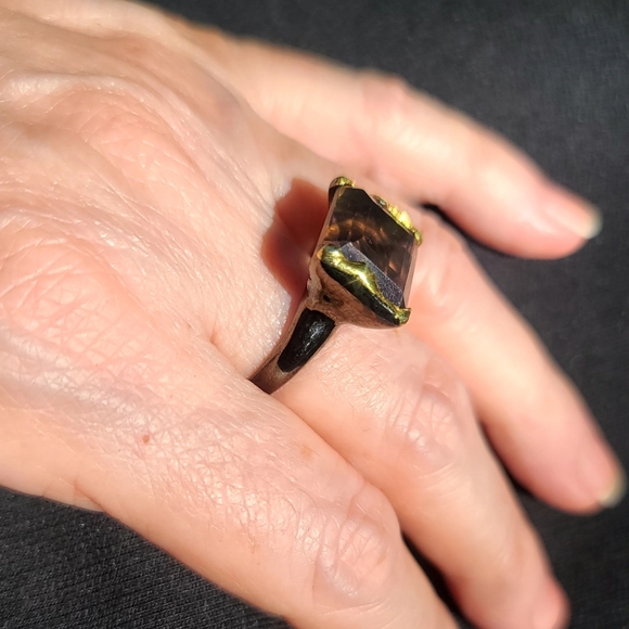 Knockout large Fluorite Solitaire Emerald cut ring sz 7.5 - Picture 8 of 12